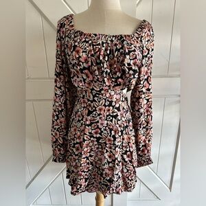 Free People Jael Black Pink Floral Cut Out Dress size M Preloved